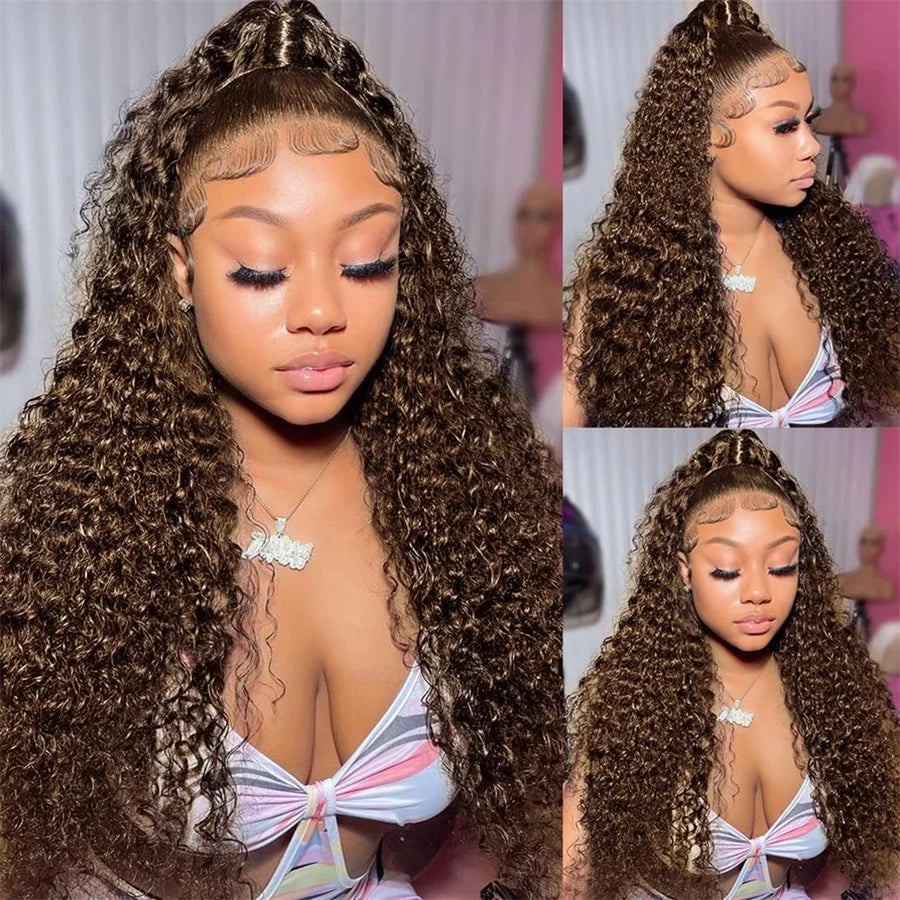 Deep Wave Frontal Wig 13x6 Hd Lace 30 Inch Chocolate Brown 13x4 Curly Lace Front Human Hair Water Wave Brazilian Wigs For Women