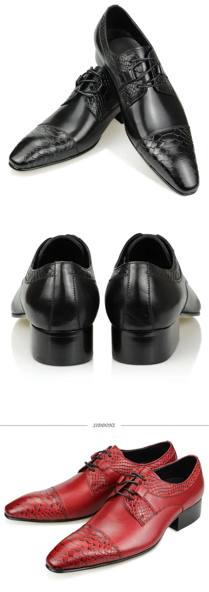 Wedding Red Shoes For Men Lace Up Fashion Derby Shoes Formal Business Office Genuine Leather Pointed Toe Dress Man Shoe