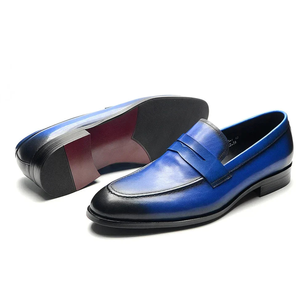 Luxury Brand Slip-On Men's Dress Shoes Genuine Leather Italian Penny Loafers Brown Blue Black Wedding Party Formal Footwear Male