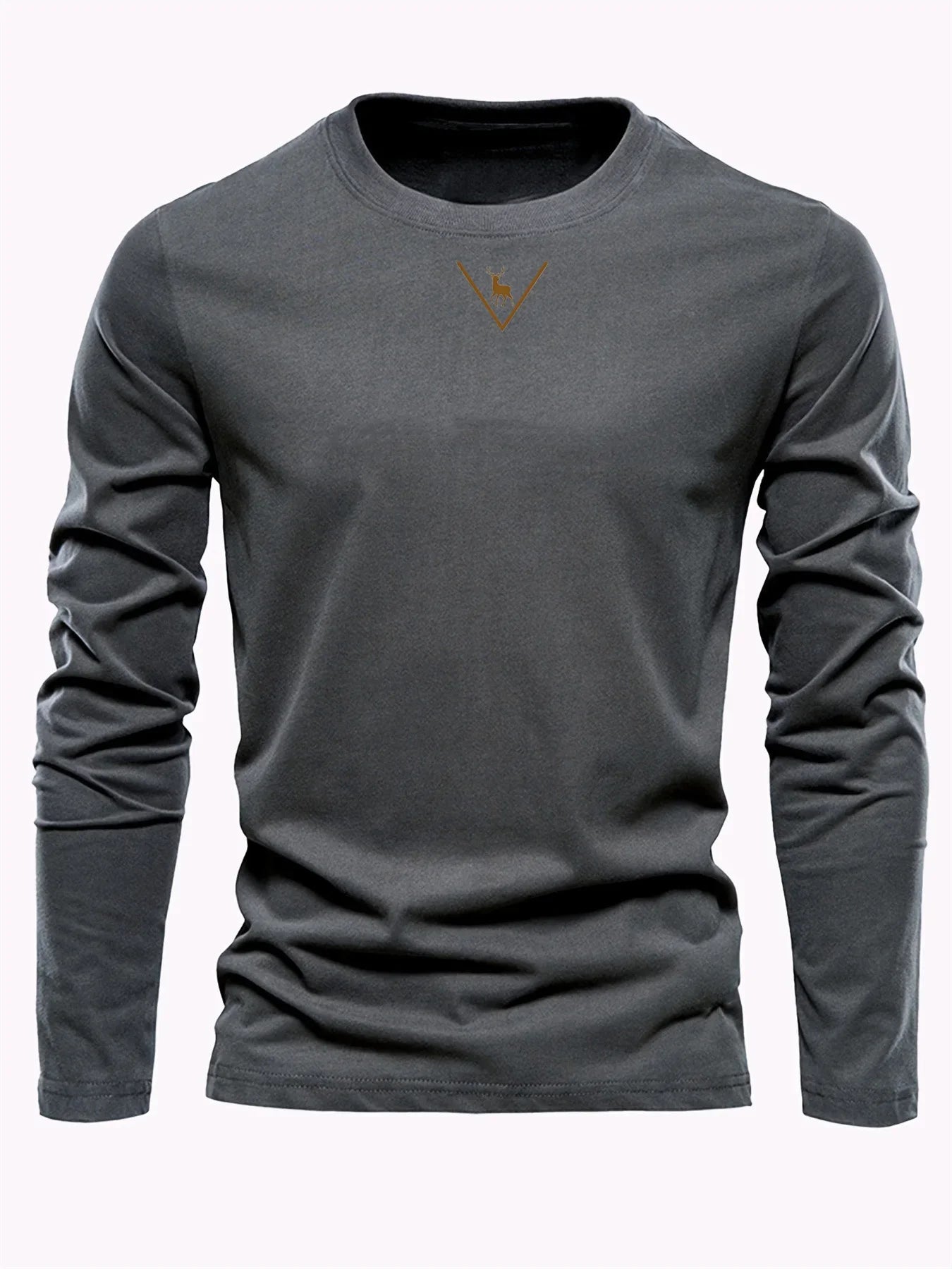 Fashionable California Pattern Print Men's 100% Cotton Loose and Comfortable Sports and Leisure Round Neck Long Sleeve T-shirt