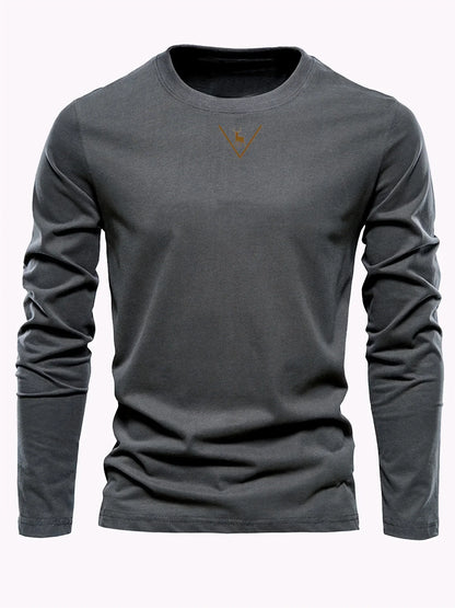 Fashionable California Pattern Print Men's 100% Cotton Loose and Comfortable Sports and Leisure Round Neck Long Sleeve T-shirt