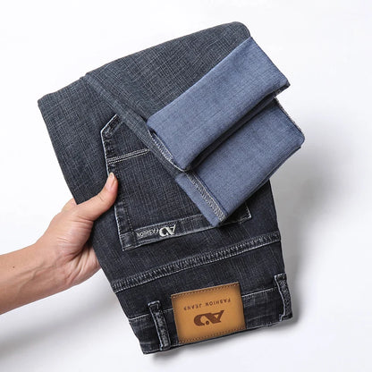 2026 Brand New Men  Straight Blue Gray Jeans Business Fashion Classic Style Cotton Stretch Denim Pants Male Brand Trousers