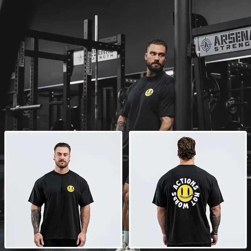 Fitness Men's Cotton T-Shirt Muscle Running Short Sleeve Crew Neck Summer Collection Sweatshirt for Men Oversized