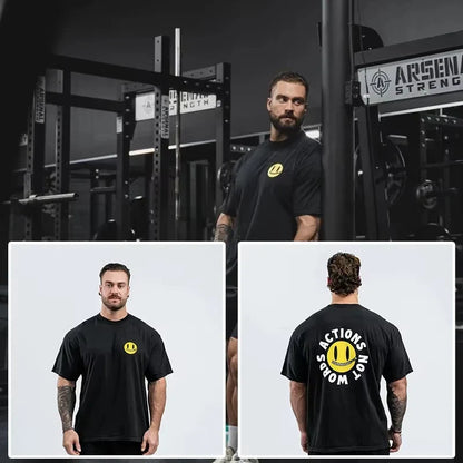 Fitness Men's Cotton T-Shirt Muscle Running Short Sleeve Crew Neck Summer Collection Sweatshirt for Men Oversized