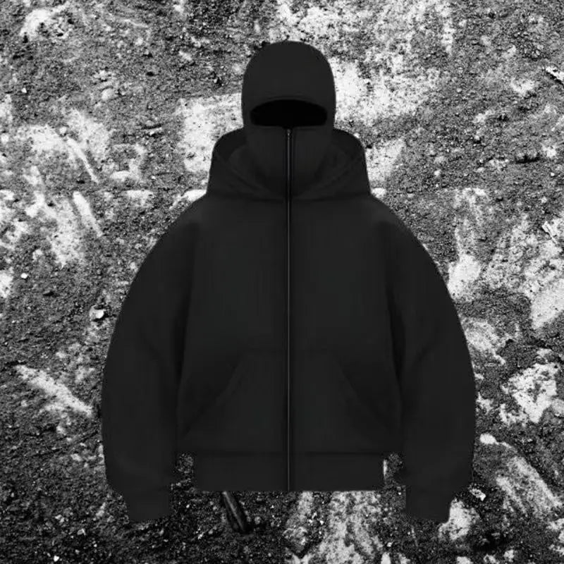 Unisex Hoodie Warm Loose Hooded Jacket Zip-up Casual Jacket with Face Mask for Autumn Winter Outdoor Sports Streetwear