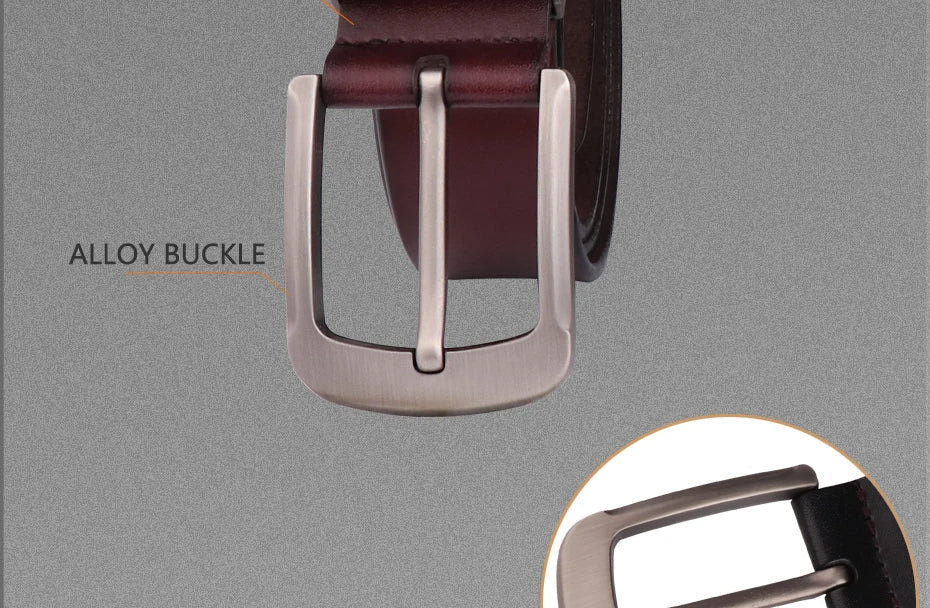 Men's Genuine Leather Alloy Pin Square Buckle Belts High Quality Vintage Style Male Waist Straps Classic Men Jeans Waistband