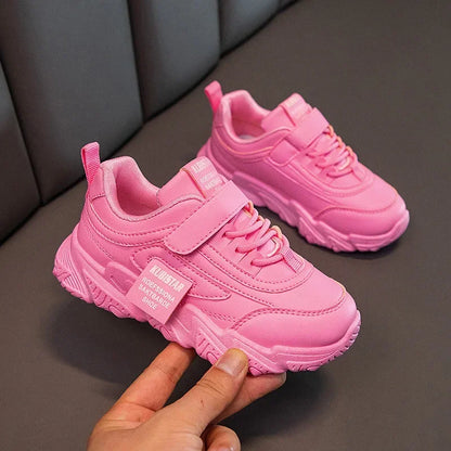 Spring New Kids Sneakers 2025 PU Girls Casual Mesh Solid Pink Light Boys White Hook & Loop Children Non-slip Sports Shoes