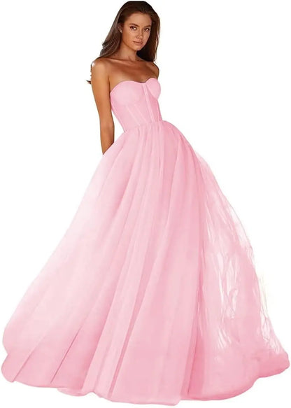 Vestidos de Baile Tomara que Caia Femininos 2026 Vestido de Festa Longo de Tule com Decote Coração para Eventos Formais Vestido de Festa de Luxo