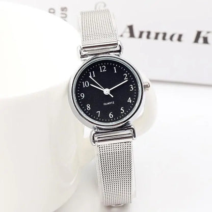 6PCS Women's Watch Fashion Arabic Dial Steel Mesh Band Quartz Watch Diamond Jewelry Set（Without Box）