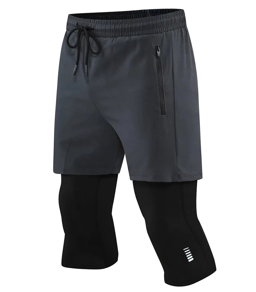 Men Tight Sport 2 In 1 Cropped Pants 2024 Summer Elastic Quick-dry Compression Workout Training Exercise Running Sports Shorts