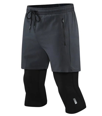Men Tight Sport 2 In 1 Cropped Pants 2024 Summer Elastic Quick-dry Compression Workout Training Exercise Running Sports Shorts