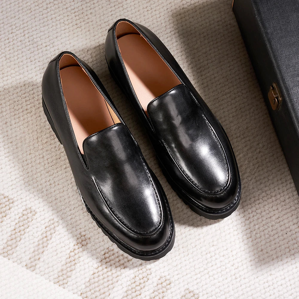 Fashionable Men Formal Shoes Genuine Leather Handmade High Heels Thick Shoes Classic Wedding Office Men's Formal Business Shoes