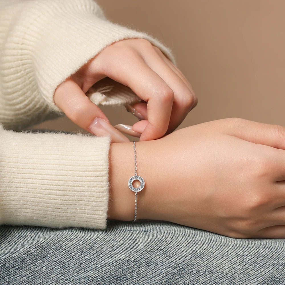 Hollow Circle Moissanite Bracelet for Women 925 Sterling Silver Charm Chain Adjustable Engagement Party Luxury Jewelry
