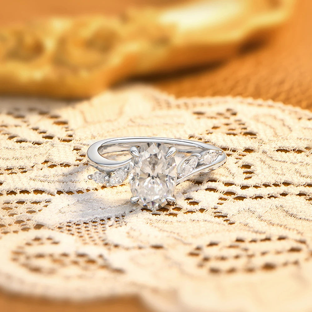 Oval Cut 2CT All Moissanite Rings For Women S925 Silver Marquise Side Stone Engagement Ring Elegant Bridal Jewelry Gift