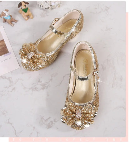 Baby Girls Princess Shoes Party Butterfly Crystal High Heels Sandal Children Dance Glitter Diamond Shoe Kids Walk Show Shoes
