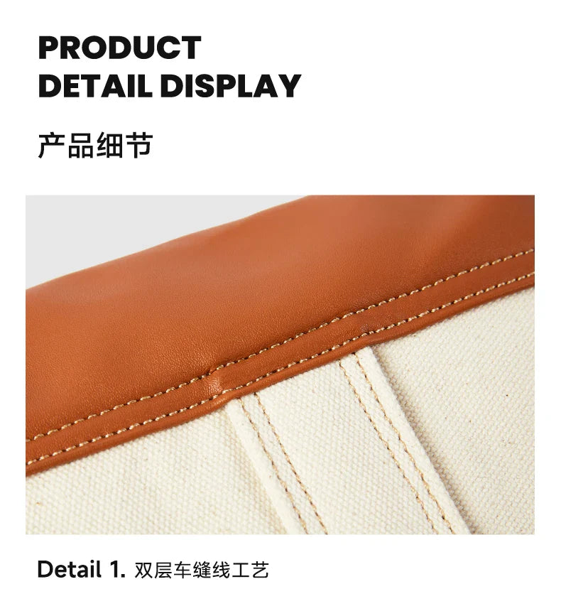 Unisex Utility Canvas Leather Zipper Tote Bag Casual Denim Daily Shopping Handbag Women Man Durable Student School Book Bag