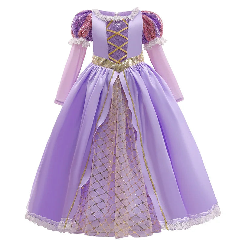 Girls Rapunzel Dress Kids Tangled Disguise Carnival Girl Princess Costume Birthday Party Gown Outfit Clothes 2-10 Years