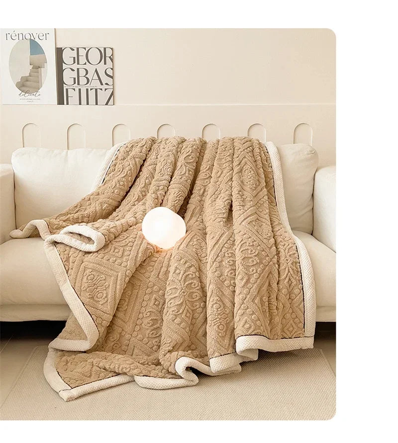 New Carved Velvet Warm Autumn Winter Blanket for Bed Soft Fluffy Sofa Blankets Warmth Cozy Coral Flannel Sofa Cover Blanket Nap