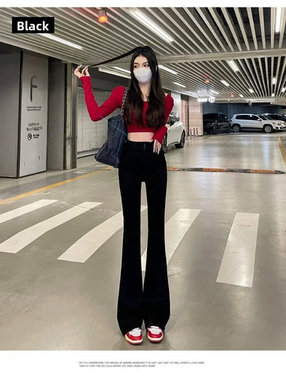Autumn Winter American Sle High Waist Slim Fit Drapey Micro Flared Jeans Women's Premium Denim Pants