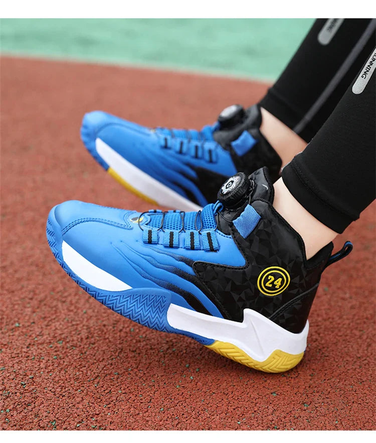 Kids Basketball Shoes Boys Rotary Buckle Sneakers Non-slip Child Trainer Basket Shoes Outdoor Children Sport Running Footwear