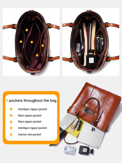 High Quality Women's Genuine Leather Tote Lady Luxury Designer Cowhide Shoulder Bag Large Capacity OL Handbag Shopper Bag