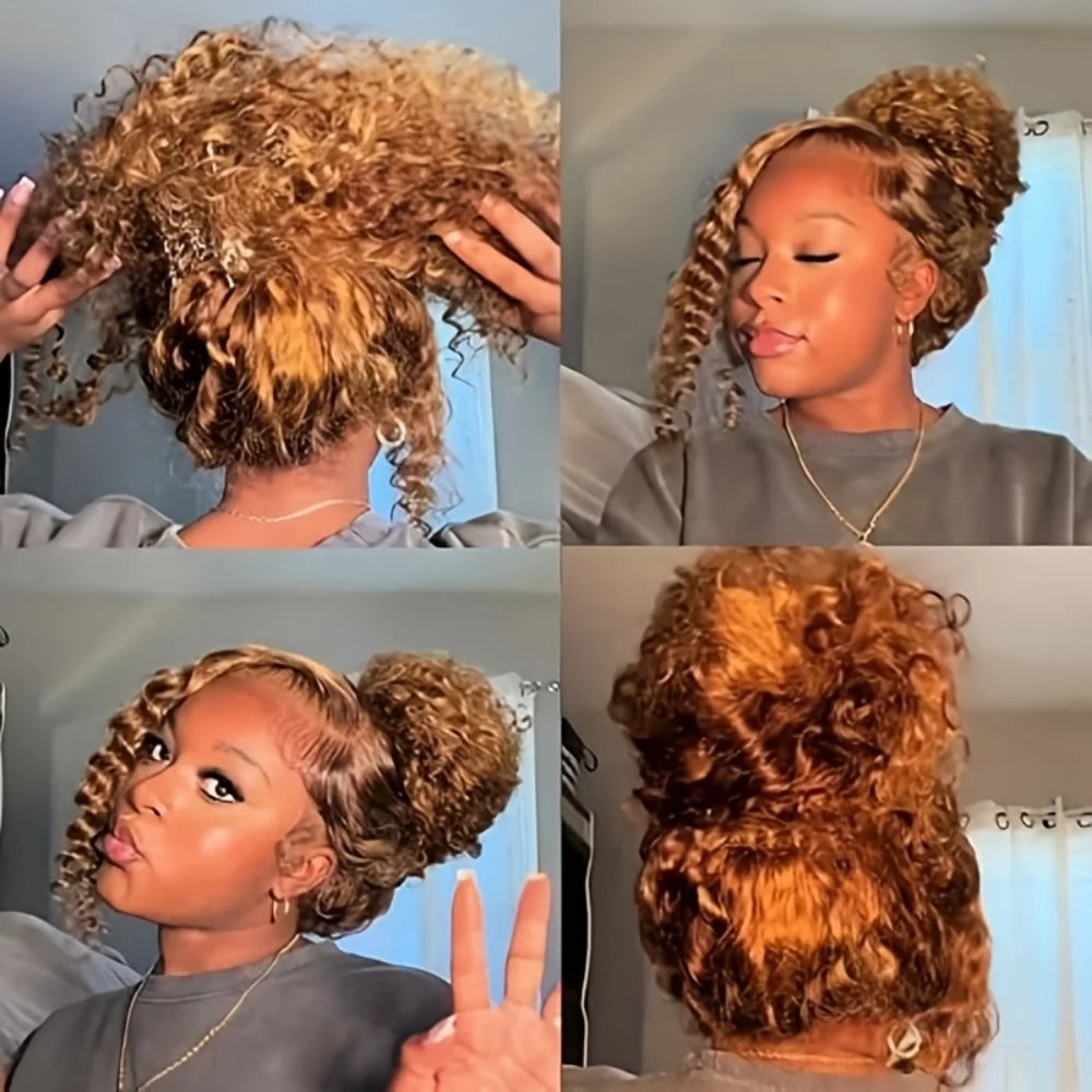 4/27 Curly Highlight Wig Human Hair Preplucked 360 Full Lace Front Wig HD Human Hair Ready to Wear Deep Wave Human Wig for Women