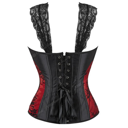Overbust Corset Top with Straps Jacquard Corset Bustier Zipper Plus Size for Women Corset Dress with Skirt Black Red purple