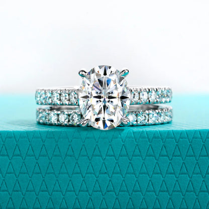 3ct (Total 4.042ct) Oval Cut D Color Moissanite Bridal Ring Set Wedding Band Silver Rings With Cer Jewelry Wholesale