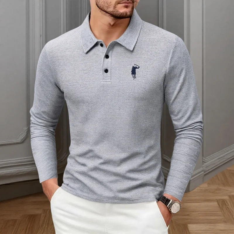 Luxury brand polo shirt long sleeved embroidered design men's top 2025 autumn new comfortable breathable business casual T-shirt