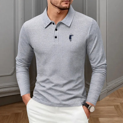 Luxury brand polo shirt long sleeved embroidered design men's top 2025 autumn new comfortable breathable business casual T-shirt