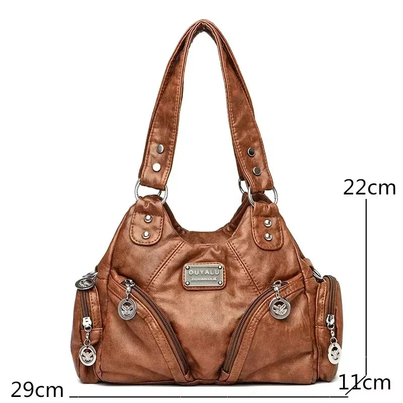 Hot Luxury Bag Women's PU Leather Crossbody Bag Retro Luxury Handbag Fashion Motorcycle Bag Brand Fashion Crossbody Bag