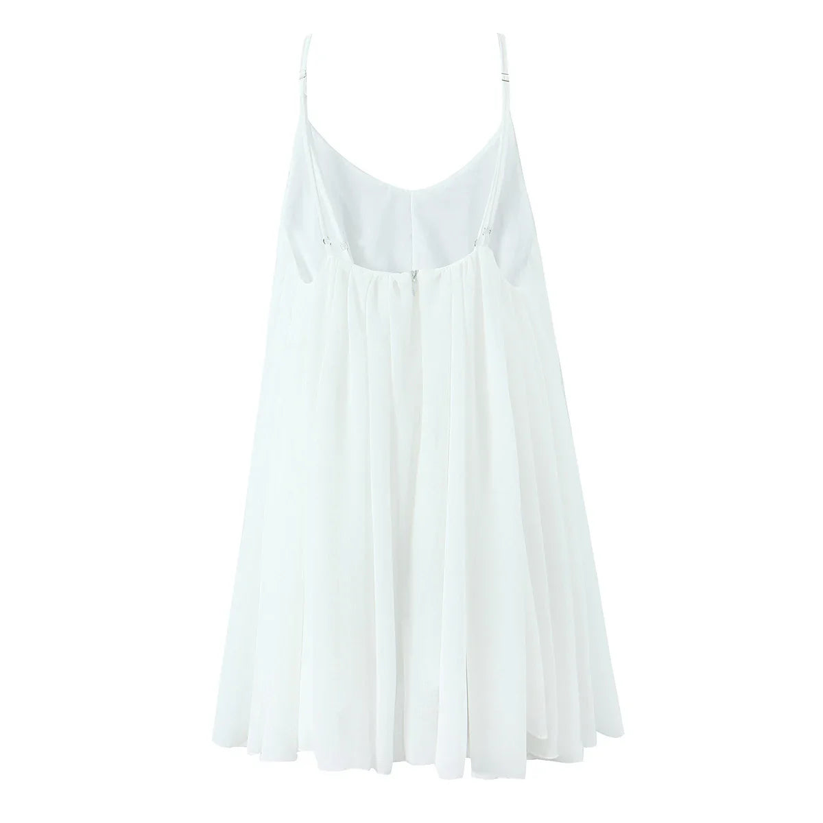 Women White  Big Backless Sling Dress O neck Back Zipper Loose Swing Mini Short Dresses Holiday Robe