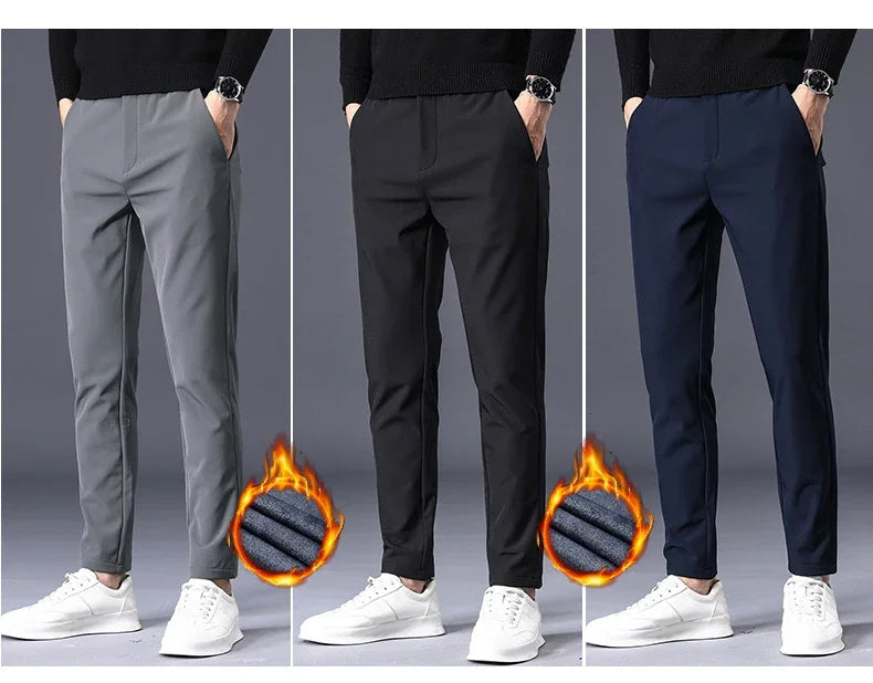 Fleece Pants Thick Men's Winter New Stretch Slim Business Warm Korean Fashion Plush Classic Trousers Male Brand 28-38