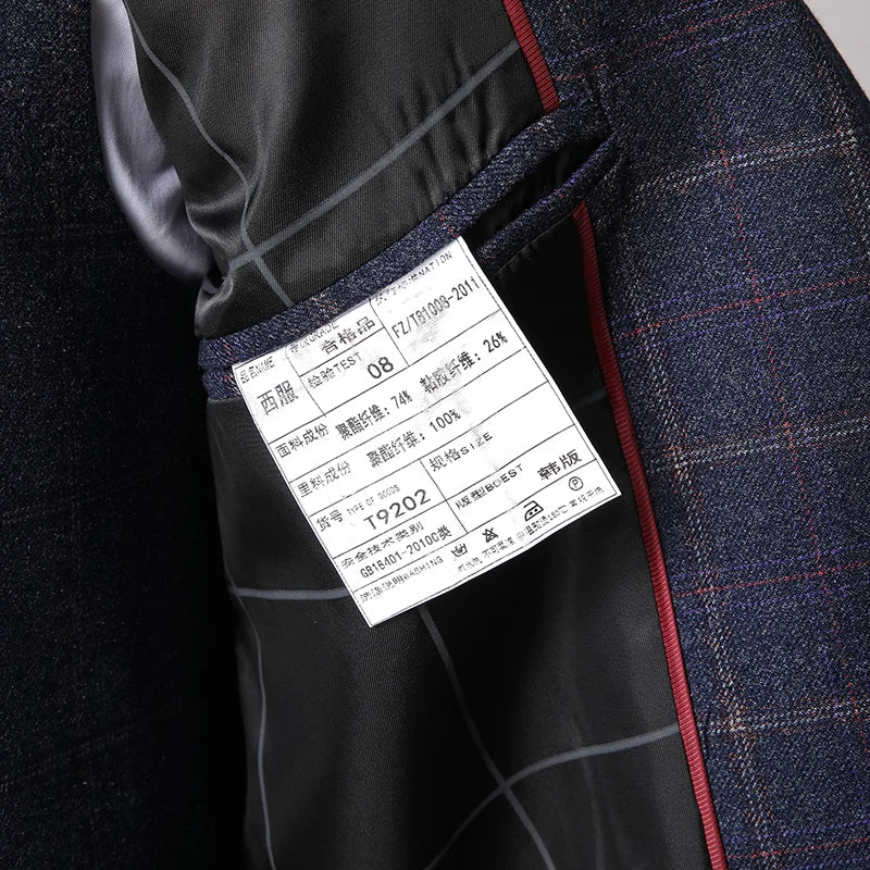 Blazer Vest Pants  Boutique Plaid Men's Formal Groom Wedding Dress Slim Suit 3Pcs or 2Pcs Men's Casual Business Suit Tuxedo