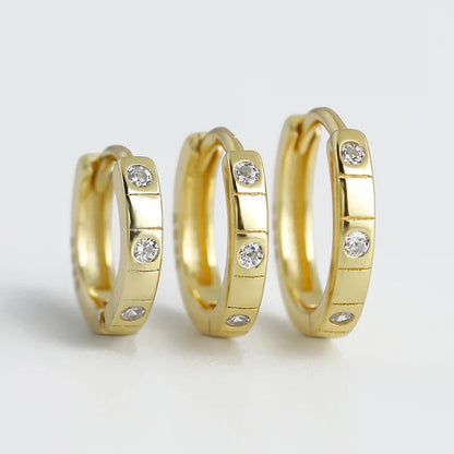 925 Sterling Silver Simple Stripes Shiny Zircon Huggies Hoops Earrings for Women Fashion Unisex Punk Jewelry Ear Buckle