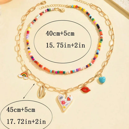 Bohemian Multilayer Handmade Beads Chain Fashion Necklaces Tassels Colorful Love Oil Drop Pendant Pendant Jewelry For Women Acce