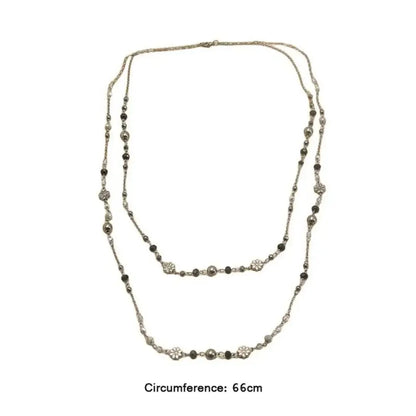 Bohemian Double-layer Flower Necklace Long Beaded Sweater Chain Y2K Style Stackable Geometric Necklace