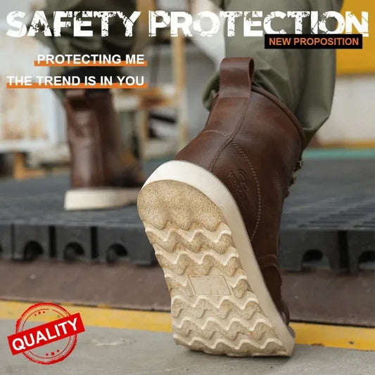 Breathable Cowhide Labor Protection Shoes with Steel Toe Caps for Anti Smashing Anti Puncture Safety Shoes Wear-resistant