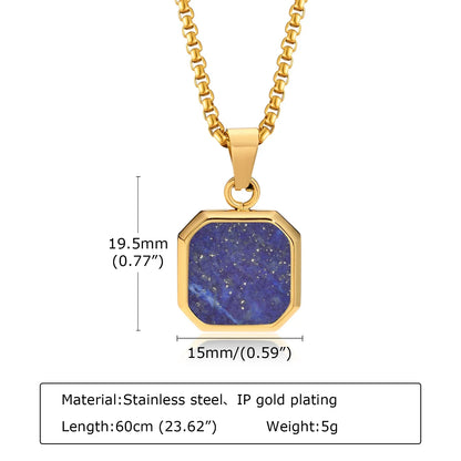 Trendy Pendant Necklaces for Men Boys,Square Natural Stone Stainless Steel Necklaces,Hip Hop Cool Healing Jewelry Gifts