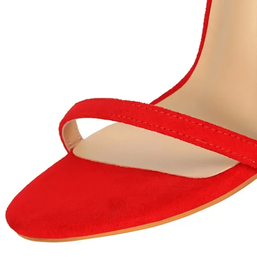 Women Gladiator Stiletto Classic Ankle Strap Holiday Beach Sandals Lady Fashion Suede 8cm 11cm High Heels Sexy Red Brown Sandles