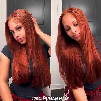 Reddish Brown Straight 13x4 HD Lace Front Human Hair Wigs Brazilian Remy Pre Plucked 30 inch Colored Lace Frontal Wig for Women