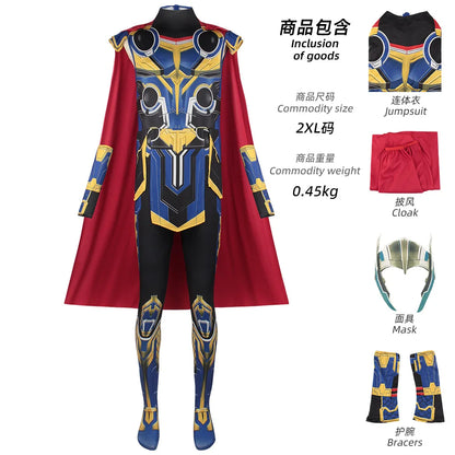 Thor Jane Cosplay Costume Adult Boys Girl Jumpsuit Halloween COS Bodysuit Carnival Party Outfits Cape for Men Women Boy Girl