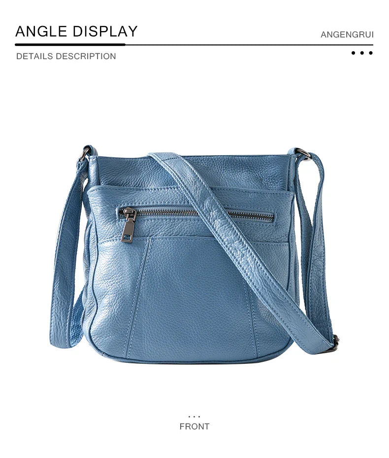 New Genuine Leather Women's Bag Casual One Shoulder Crossbody Bag Multi Pocket Messenger Bag