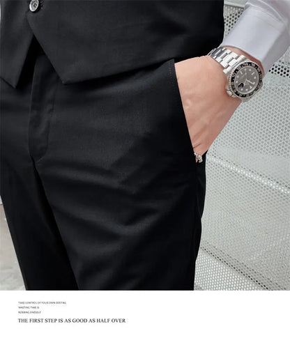 Suit Men Fashionable, Form-fitting Business Gentleman Striped Formal Suit, High-end Professional Wedding (Blazer+Vest+Pants)