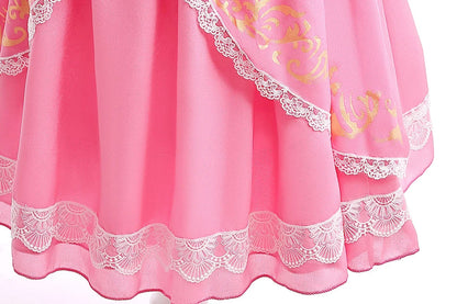 Fantasia de Princesa Pêssego com Luz LED Colorida para Aniversário de Criança Jogo de Roleplay Vestido de Menina para Halloween Festival Rosa Renda 2-9 Anos C