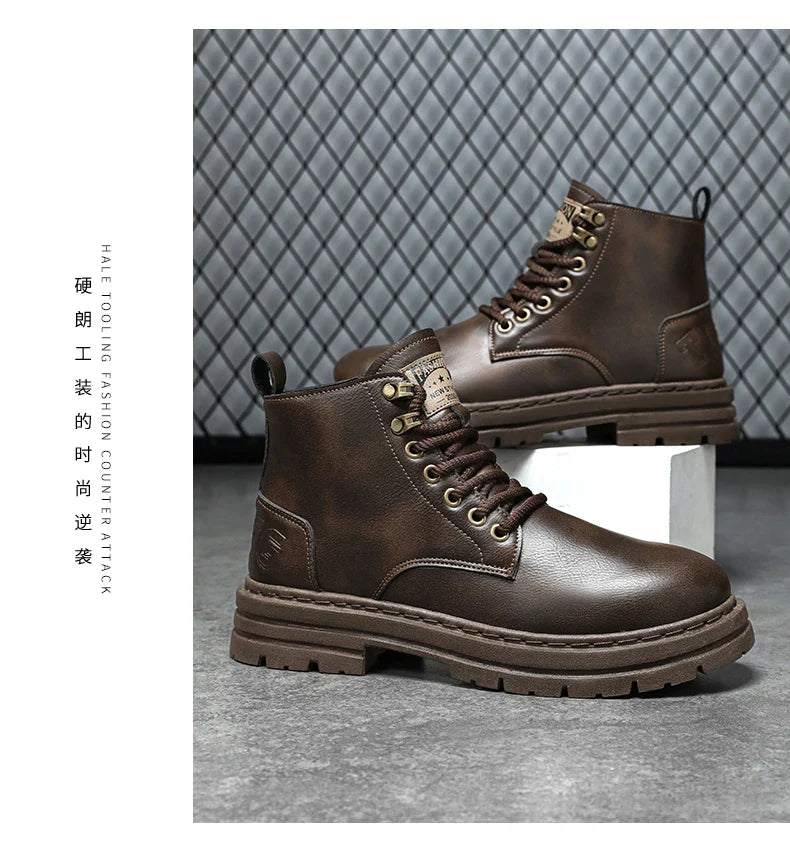 Men's boots four seasons soft-sole non-slip casual boots fashion outdoor work boots high boots classic Joker youth leather boots