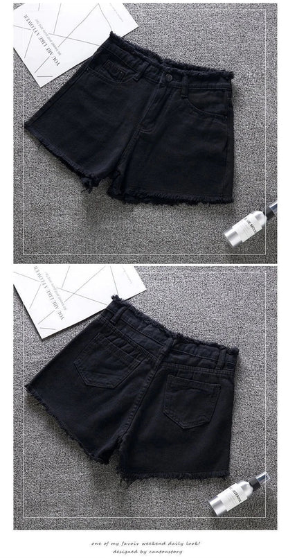 2025 Summer Woman High Haist Jeans Shorts Fashion Rough-edges Denim Short Pants Schoolgirl Casual Pants Blue Black White Jeans