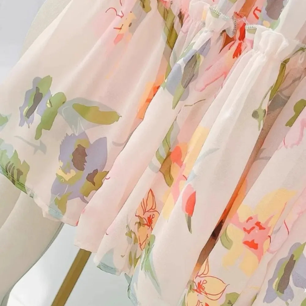 Girls Summer Party Sweet Fashion Clothes Sleeveless Print A-Line Layered Casual Dress 1 Pc 4-13 Years Kids Vacation Wear