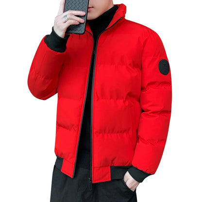 Men's Thickened Cotton Jacket Stand Collar Casual Winter Coat Youth Large Size down Cotton Clothes Fashionable Urban Style