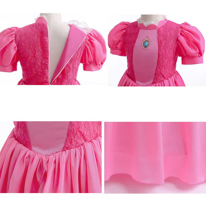 Peach Cosplay Dress Girl Movie Role Playing Princess Fancy Carnival Birthday Party Outfits Children 2-10y Pink Queen Vestidos
